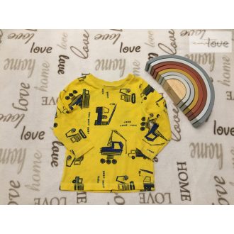   George 18  - 24 hó  86 - 92 cm  sárga, kék munkagép mintás pamut fiú felső - újszerű,hibátlan