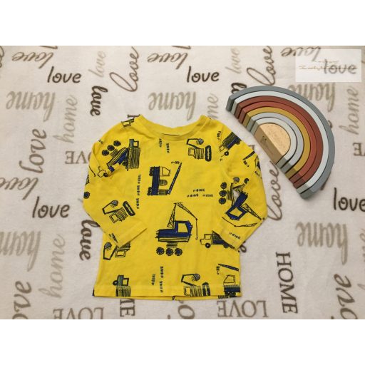 George 18  - 24 hó  86 - 92 cm  sárga, kék munkagép mintás pamut fiú felső - újszerű,hibátlan