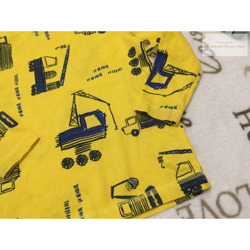 George 18  - 24 hó  86 - 92 cm  sárga, kék munkagép mintás pamut fiú felső - újszerű,hibátlan