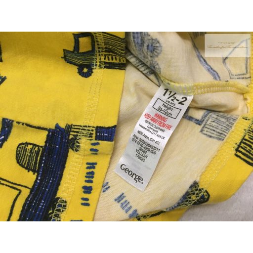 George 18  - 24 hó  86 - 92 cm  sárga, kék munkagép mintás pamut fiú felső - újszerű,hibátlan