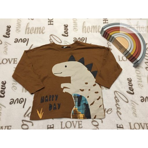 George 18  - 24 hó  86 - 92 cm barna, dinó mintás pamut fiú felső --újszerű,hibátlan