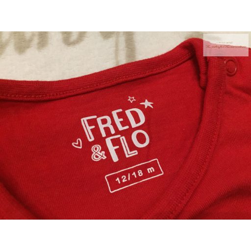 Fred§Flo 12 - 18  hó 86 cm piros, télapó - rénszarvas-pingvin mintás pamut fiú felső -újszerű,hibátlan-karácsonyi