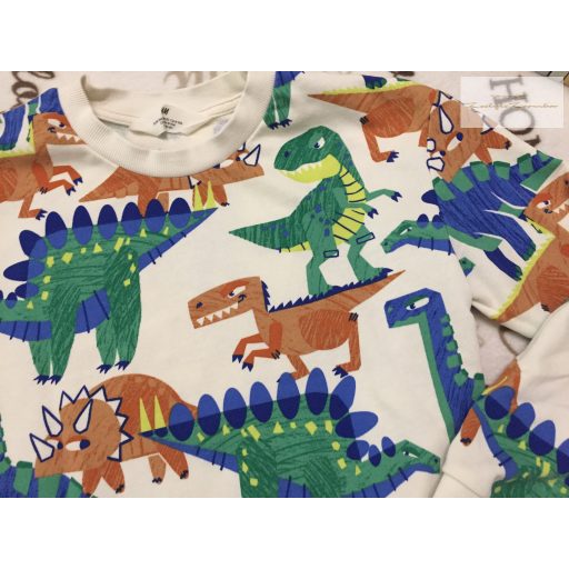 H§M 8-10 év 134-140 cm fehér, színes dinó mintás pamut fiú felső / pulóver-  újszerű,hibátlan