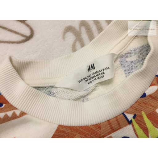 H§M 8-10 év 134-140 cm fehér, színes dinó mintás pamut fiú felső / pulóver-  újszerű,hibátlan