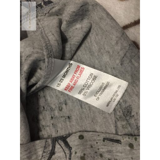 Matalan 18 - 23  hó 86 - 92 cm szürke, dinó mintás vékony pamut fiú felső újszerű,hibátlan