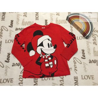   Next 5 év 110 cm piros, Mickey mintás feliratos pamut fiú felső- újszerű,hibátlan - karácsonyi