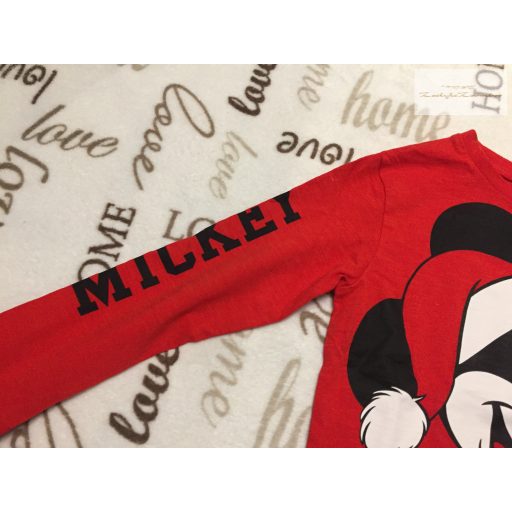Next 5 év 110 cm piros, Mickey mintás feliratos pamut fiú felső- újszerű,hibátlan - karácsonyi