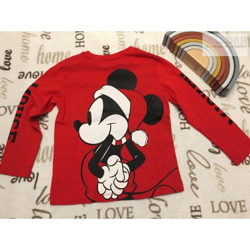 Next 5 év 110 cm piros, Mickey mintás feliratos pamut fiú felső- újszerű,hibátlan - karácsonyi