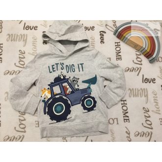   C§A 7 év 122 cm  szürke, színes traktor- róka-maci mintás puha  pamut fiú felső / pulóver - újszerű,hibátlan