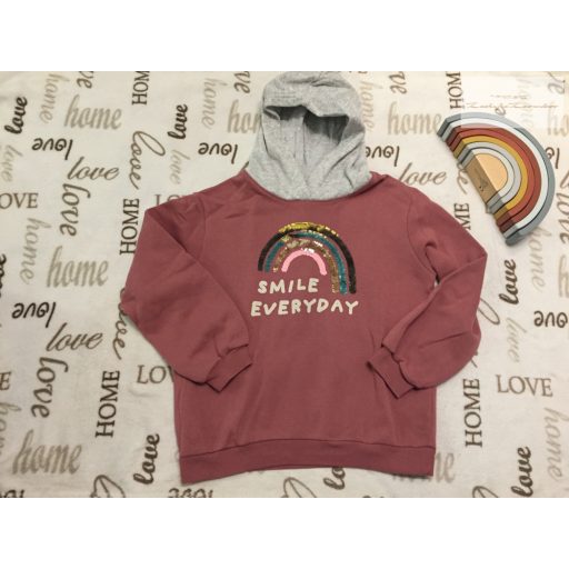 H§M 8-10 év 134-140 cm  simizős szivárvány mintás, feliratos puha pamut kapucnis lány felső  - újszerű,hibátlan