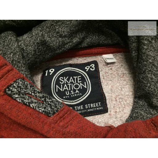Skate Nation 11-12 év 146-152 cm bordó -szürke kapucnis puha pamut fiú felső/ pulóver - újszerű,hibátlan