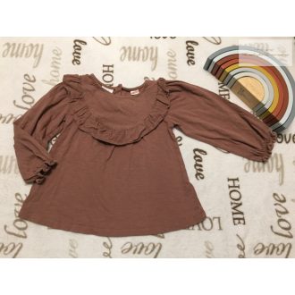   Zara 4-5 év 110 cm barna, fodros-madeirás pamut lány felső -újszerű,hibátlan 