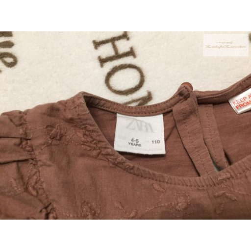 Zara 4-5 év 110 cm barna, fodros-madeirás pamut lány felső -újszerű,hibátlan 