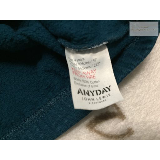 John Lewis 4 év 104 cm zöldeskék -barna kapucnis puha pamut fiú felső/ pulóver- újszerű,hibátlan