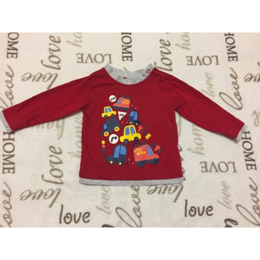 Matalan 6-9 hó 68-74 cm piros alapon színes autó -tűzoltó mintás pamut fiú felső -újszerű