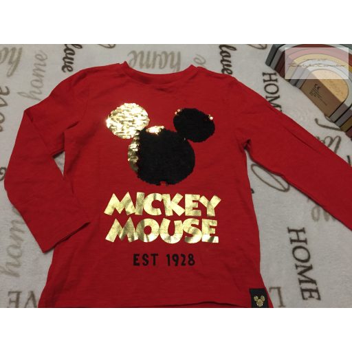 Disney 6-7 év 122 cm piros, simizős Minnie fej mintás pamut  lány felső - újszerű,hibátlan