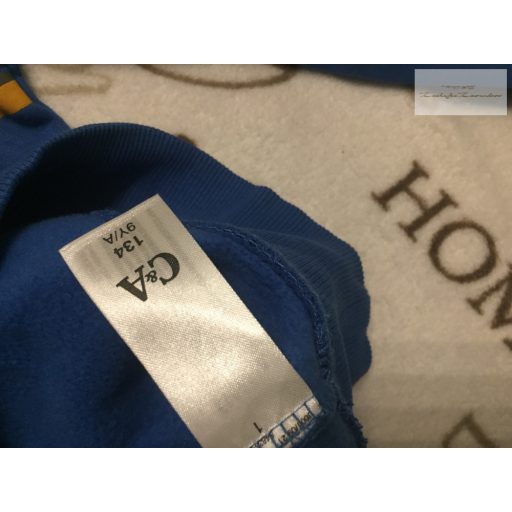 C§A 9 év 134 cm kék, jármű mintás puha pamut kapucnis fiú felső -  újszerű, hibátlan