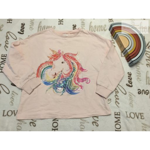 Next 9 év 134 cm rózsaszín, unikornis mintás pamut lány felső/ pulóver- újszerű,hibátlan