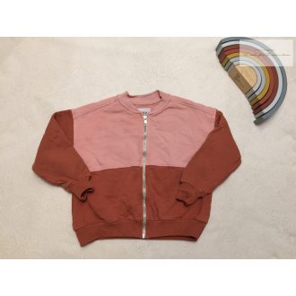   Zara 6-7 év 120 cm rózsaszín - barna cipzáros pamut lány felső/ pulóver- újszerű,hibátlan