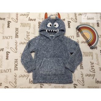   TU 6-7 év 116-122 cm kék puha szőrmés, kapucnin mintás fiú felső/ pulóver újszerű,hibátlan