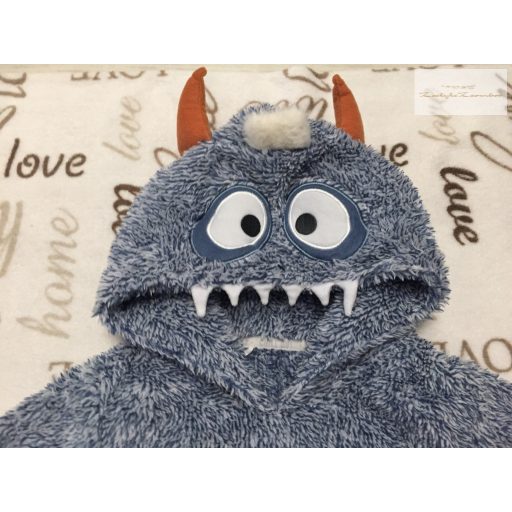 TU 6-7 év 116-122 cm kék puha szőrmés, kapucnin mintás fiú felső/ pulóver újszerű,hibátlan