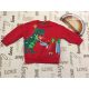 F§F 2-3 év 92-98 cm piros, karácsonyi dinó mintás pamut fiú felső/ pulóver- új, átnőtt
