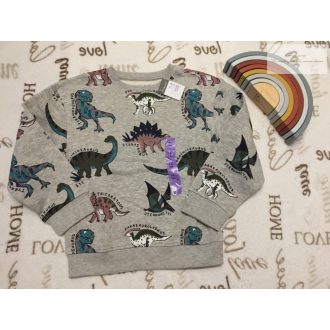   Primark 7-8 év 122-128 cm szürke, színes dinó mintás pamut fiú felső/ pulóver- új, címkés