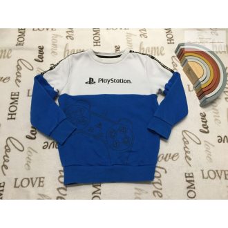  Playstation 6-7 év 116-122 cm kék - fehér kontroller mintás puha pamut fiú felső/ pulóver- újszerű,hibátlan