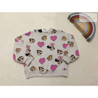   Zara 3-4 év 104 cm bézs, Minnie- Chip§Dale mintás pamut lány felső/ pulóver - újszerű,hibátlan