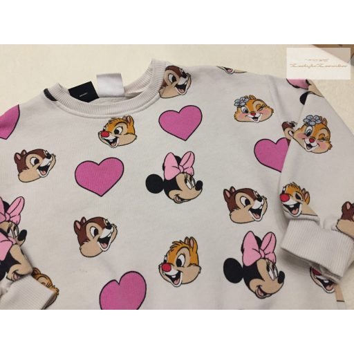Zara 3-4 év 104 cm bézs, Minnie- Chip§Dale mintás pamut lány felső/ pulóver - újszerű,hibátlan