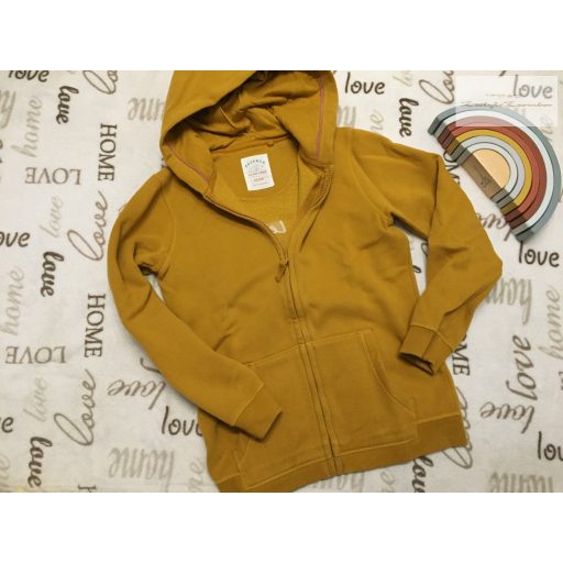 Fatface 12-13 év 152-158 cm mustársárga, hátán mókus-virágmintás vastag pamut lány kapucnis felső/ pulóver