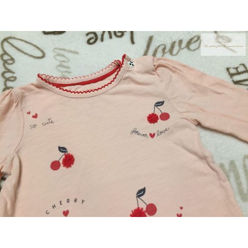 Baby Club 6-9 hó 74 cm rózsaszín, meggy/ cseresznye mintás vékony pamut  lány felső - újszerű,hibátlan