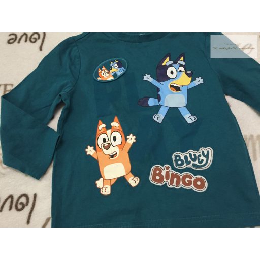 Bluey 2-3 év 98 cm zöld,  Bluey-Bingó mintás pamut  felső - újszerű,hibátlan