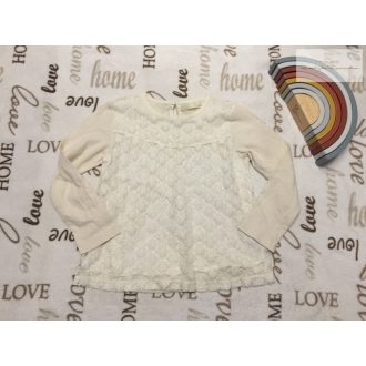   Zara 7 év 122 cm bézs, elején csipke rátétes pamut lány felső- újszerű,hibátlan