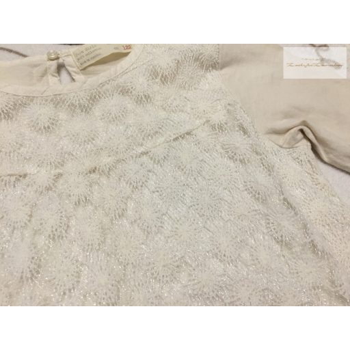 Zara 7 év 122 cm bézs, elején csipke rátétes pamut lány felső- újszerű,hibátlan