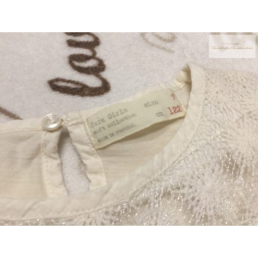 Zara 7 év 122 cm bézs, elején csipke rátétes pamut lány felső- újszerű,hibátlan