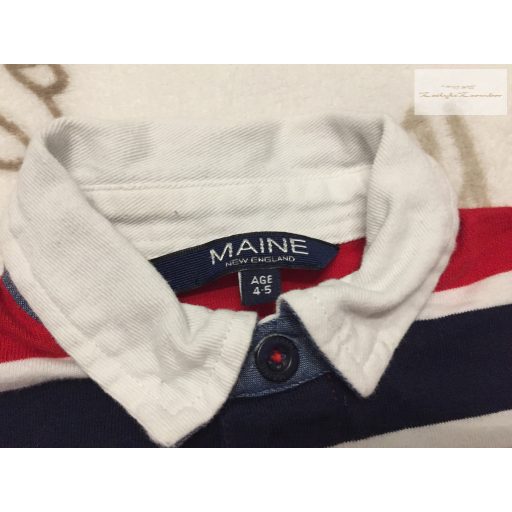 Maine 4-5 év 104-110 cm színes csíkos galléros pamut fiú felső - újszerű,hibátlan
