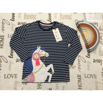   Joules 6 év 110-116 cm kék csíkos ló mintás pamut lány felső -új, címkés
