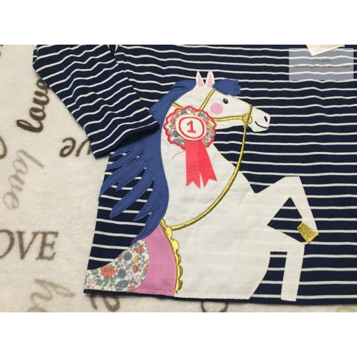 Joules 6 év 110-116 cm kék csíkos ló mintás pamut lány felső -új, címkés
