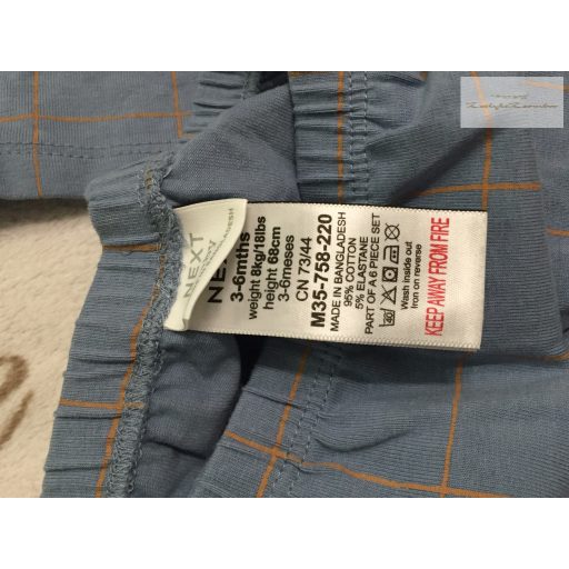 Next 3-6 hó  68 cm kék - barna, maci fej mintás pamut fiú felső és legging szett -újszerű, hibátlan