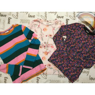   Next 13 év 158 cm csíkos - virágmintás pamut lány felső szett 3 db - újszerű,hibátlan