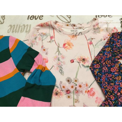 Next 13 év 158 cm csíkos - virágmintás pamut lány felső szett 3 db - újszerű,hibátlan