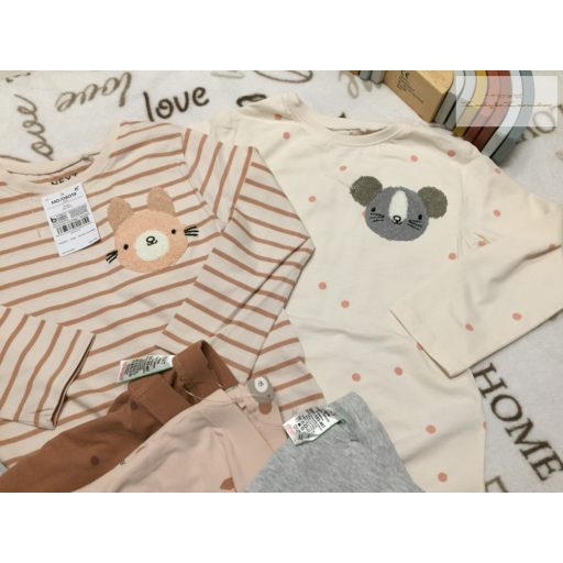 Next 3-4 év 104 cm nyuszi-maci-kisegér mintás pamut lány felső és legging szett 3 db - új, címkés
