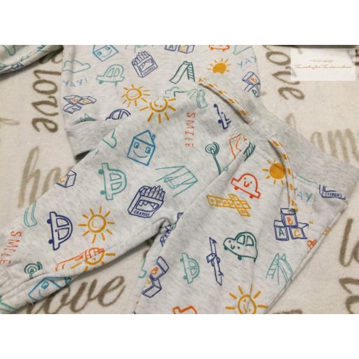 Primark 3-6 hó 62-68 cm jármű-ház-nap mintás pamut fiú szabadidő szett/ együttes-újszerű,hibátlan