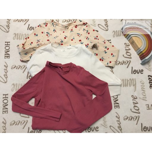 Next 12 év 152 cm tégla - fehér és virágmintás pamut lány felső szett 3 db-  újszerű,hibátlan