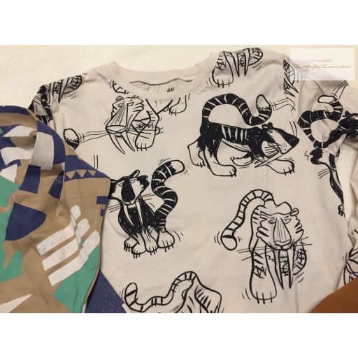 H§M 8-10 év 134-140 cm  dinó-állat-absztrakt mintás  pamut fiú felső szett 3 db - újak, csak lecímkézve