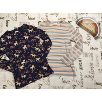   Next 12 év 152 cm csíkos és unikornis mintás pamut lány felső  szett 2 db  újszerű,hibátlan