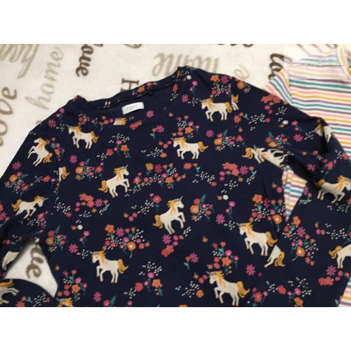 Next 12 év 152 cm csíkos és unikornis mintás pamut lány felső  szett 2 db  újszerű,hibátlan