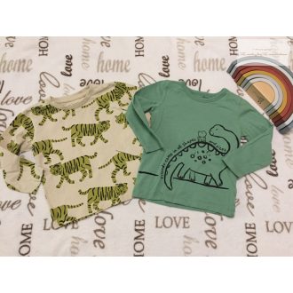   George, Matalan 2 - 3 év   92 - 98  cm bézs- zöld, dinó-tigris mintás pamut fiú felső szett 2 db újszerű,hibátlan