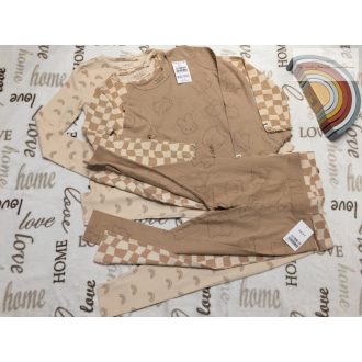   Next 6-7  év 122 cm bézs, szivárvány Miffy nyuszi mintás pamut lány felső és legging szett 3 db - új, címkés